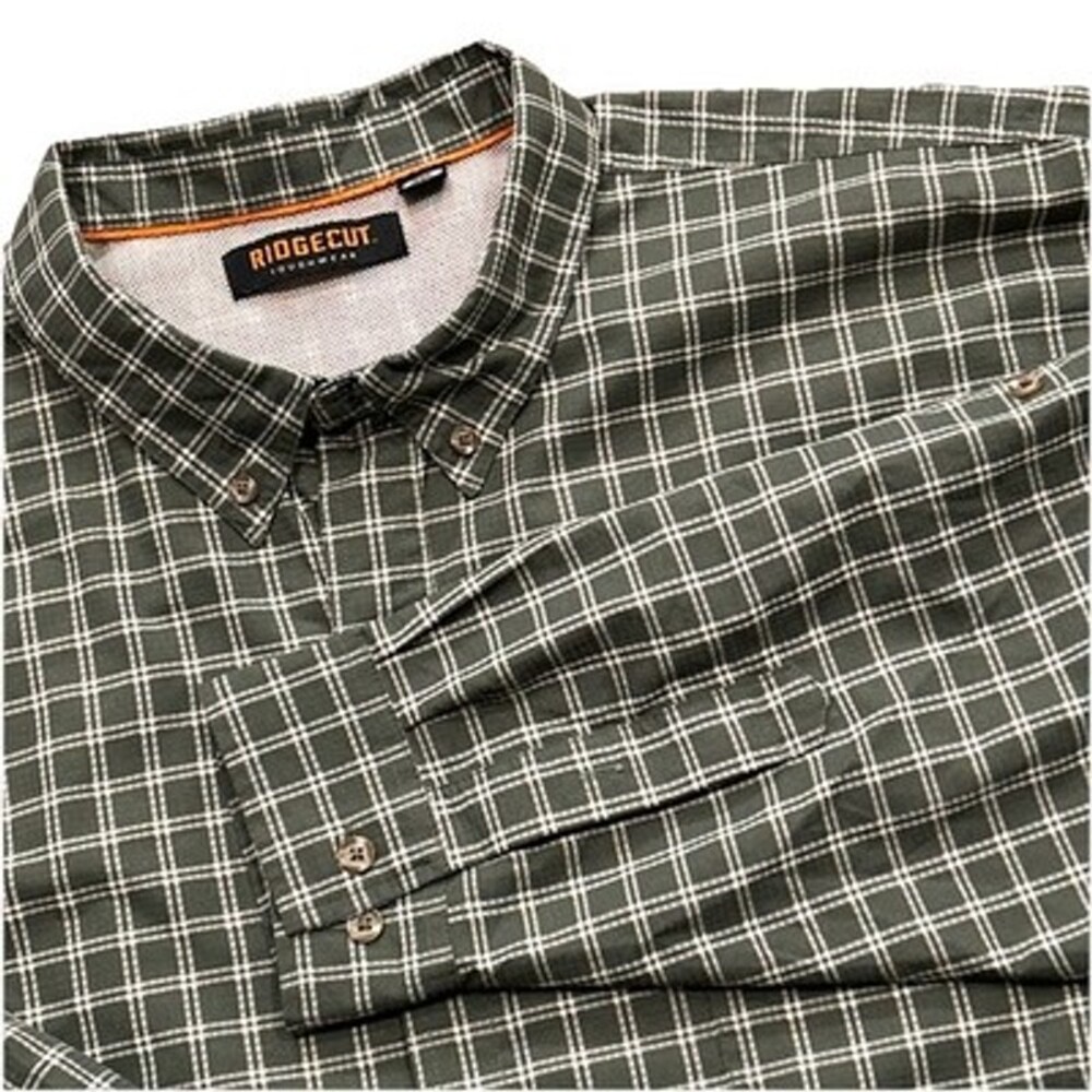 Ridgecut Toughwear Mens 3XL Vented Long Sleeve Roll Tab Button Down Green Plaid